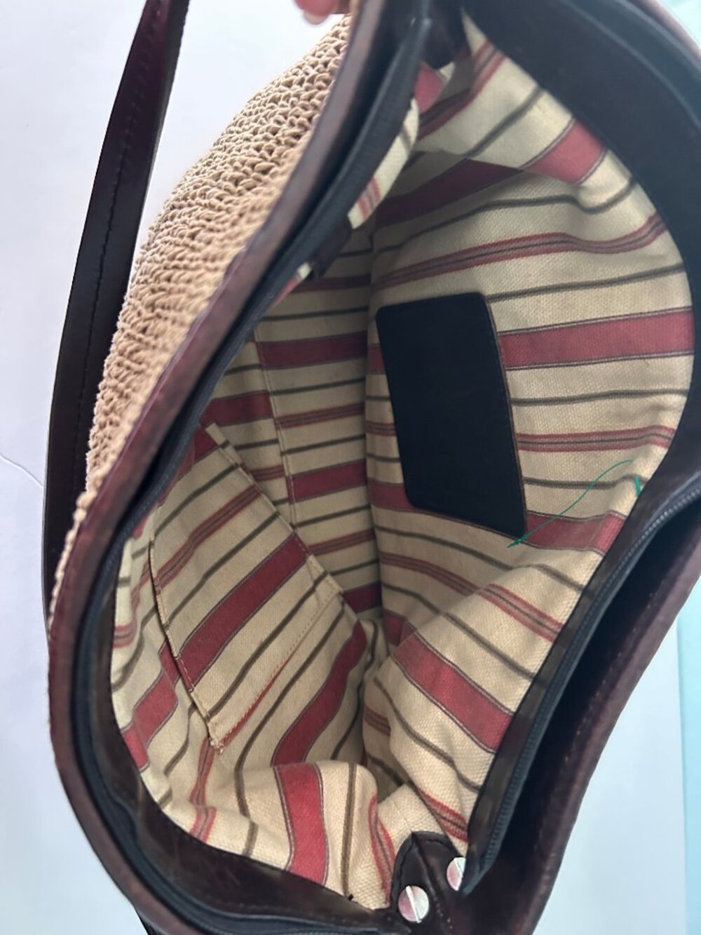 Brighton Straw Crochet Hobo Shoulder Bag Brown Leather Trim Floral Detail Boho - Picture 9 of 14